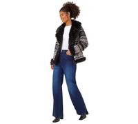 Dusk Fashion Faux Fur Aviator Jacket for Women UK - Ladies Everyday Autumn Winter Comfy Soft Evening Vacation Work Party Night Out - Grey Noir - Size 8