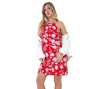 Dusk Fashion Floral Print Frill Hem Dress for Women UK - Ladies Everyday Holiday Spring Summer Gathered Neckline Comfy Soft Evening Vacation Work Party - Coral - Size 10