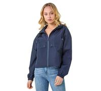 Dusk Fashion Hooded Raincoat for Women UK - Ladies Everyday Holiday Spring Summer Comfy Soft Evening Vacation Work Party - Navy - Size 12