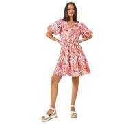 Dusk Fashion Paisley Print Hotfix Dress for Women UK - Ladies Everyday Holiday Spring Summer Notch Neckline Comfy Soft Evening Vacation Work Party - Red - Size 14