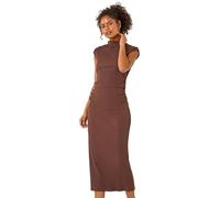 Dusk Fashion Ribbed Ruched Waist Midi Dress for Women UK - Ladies Everyday Autumn Winter High Neckline Comfy Soft Evening Vacation Work Party Night Out - Chocolate - Size 12