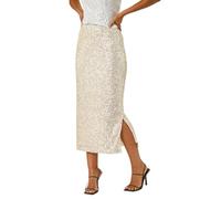 Dusk Fashion Sequin Pencil Skirt for Women UK - Ladies Everyday Autumn Winter Comfy Soft Evening Vacation Work Party Night Out Midi - Silver - Size 10