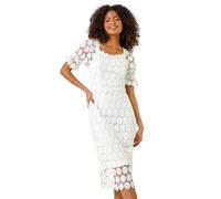 Dusk Fashion Sun Crochet Dress for Women UK - Ladies Everyday Holiday Spring Summer Square Neckline Comfy Soft Evening Vacation Work Party - White - Size 10