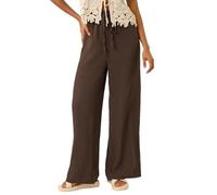 Dusk Fashion Textured Elastic Waist Trousers for Women UK - Ladies Everyday Holiday Spring Summer Comfy Soft Evening Vacation Work Party - Brown - Size 14