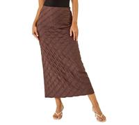 Dusk Fashion Textured Stretch Midi Skirt for Women UK - Ladies Everyday Holiday Spring Summer Comfy Soft Evening Vacation Work Party - Chocolate - Size 12