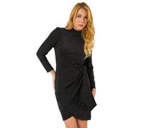 Dusk Fashion Velvet High Neck Stud Bodycon Dress for Women UK - Ladies Everyday Autumn Winter Comfy Soft Evening Vacation Work Party Night Out - Black - Size 18