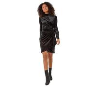 Dusk Fashion Velvet High Neck Stud Bodycon Dress for Women UK - Ladies Everyday Autumn Winter Comfy Soft Evening Vacation Work Party Night Out - Black - Size 8