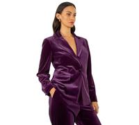 Dusk Fashion Velvet Single Breasted Blazer for Women UK - Ladies Everyday Autumn Winter Collar & Rever Comfy Soft Evening Vacation Work Party Night Out - Purple - Size 16