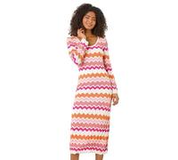 Dusk Fashion Zig Zag Knitted Maxi Dress for Women UK - Ladies Everyday Holiday Spring Summer V-Neckline Comfy Soft Evening Vacation Work Party - Pink - Size 14