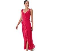 Dusk Fasion Frill Maxi Dress for Women UK - Ladies Everyday Holiday Spring Summer V-Neckline Comfy Soft Evening Vacation Work Party - Cerise - Size 12