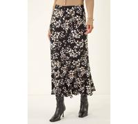 Dusk Floral Fluted Midi Skirt In Black Black 8