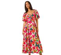 Dusk Floral Pleated Puff Dress In Red Red 10