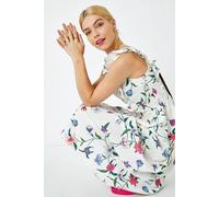 Dusk Floral Print Frill Maxi Dress In White White 12