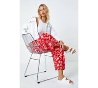 Dusk Floral Print Stretch Elastic Waist Culottes In Red Red 12