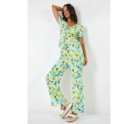 Dusk Floral Print Wide Leg Trouser In Green Green 10