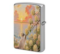 Dusk Flower Cat Metal Lighter Case, Funny Lighter Cover Double-Side Print Vintage Cool Lighters Sleeve Lighters Accessories for Zippo Men Dad Husband Collect