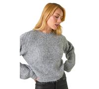 Dusk Fluffy Sequin Knit Jumper for Women UK - Ladies Autumn Everyday Winter Holiday Round Neckline Comfy Long Sleeve Soft Warm Feel Top Office Desk Sweaters - Grey - Size SM