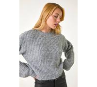 Dusk Fluffy Sequin Knit Jumper In Grey Grey M/L