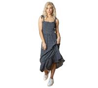 Dusk Frilled Hem Spot Print Maxi Dress In Navy Navy XS