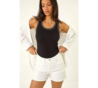 Dusk High Waisted Denim Stretch Shorts In White White 14