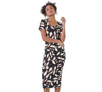 Dusk Leaf Print Midi Stretch Dress In Black Black 14