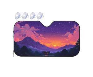 Dusk Mountain Starry Sky Purple Windshield Sun Shade, Family Funny Windshield Sun Shade For Car Suv Truck, Protector Blocks Uv, Spring Car Decor, Car Shade Front Windshield