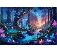 Dusk Mystical Forest with Plants, Creatures & Waterfall 1000 Piece Wooden Jigsaw Puzzle for Adults Seniors, Birthday Home Decor Gift, 29.5x19.7 Inch