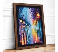 Dusk on the Avenue Modern Framed Wall Art Print A3 (42×29.7cm) Walnut,