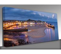 Dusk overlooking St Ives Cornwall Panoramic Canvas Wall Art Picture Print- 40 x 20 inch /101 x 51 cm- Dining Room Décor