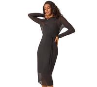 Dusk Pleated Plisse Stretch Mesh Midi Dress In Black Black 8
