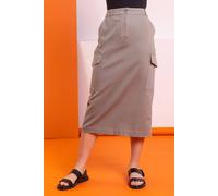 Dusk Women Pocket Detail Utility Skirt - Ladies Spring Everyday Summer Holiday Zip Button Straight Comfy Midi Belt Pencil Soft Easy-to-Wear Essential Skirts - Khaki - Size 8