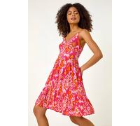 Dusk Print V-Neck Button Dress In Pink Pink 16