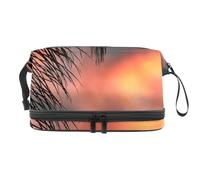 Dusk Red Clouds Double Layer Cosmetic Bag for Women and Girls, Travel Toiletry Bag Makeup Handy Pouch Organiser Bag with Brush Compartment