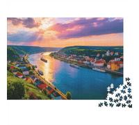 Dusk Riverside 1000 Piece Jigsaw Puzzle Recycled Paper Rhine River Valley Puzzles for Boy & Girl Ages 6 Years Up Family Gaming Time Props Great Gift Idea Home 38x26cm/1000pcs