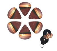 Dusk Running Track Guitar Picks 6 Pack, 0.96mm Thickness Celluloid Bass Pick with Leather Guitar Pick Holder Keychain Abstract Art Pics Plectrum for Acoustic Electric Guitar, Ukulele, Bass