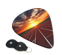 Dusk Running Track Guitar Picks 6 Pcs, 0.96mm Thickness Celluloid Plectrum with Leather Picks Holder, Personalized Guitar Pick for Bass Electric Acoustic Guitars Lovers Gift