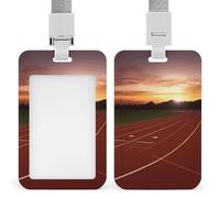 Dusk Running Track ID Badge Holder Durable ABS Plastic Card Case Protector with Lanyard,Push-Pull Slot,Stylish Lanyard ID Card Holders for Office Corporate Use