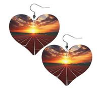 Dusk Running Track Leather Earrings Dangle Drop for Women Lightweight Heart Dangle Earrings Jewelry Fashion Pendant and Valentine Birthday Party Gift