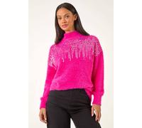 Dusk Sequin Embellished Fluffy Knit Jumper In Pink Pink 12