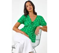 Dusk Floral Motif Tie Top for Women UK - Ladies Spring Everyday Summer Holiday V-Neckline Comfy Short Sleeve Soft Knot Front Shirt Office Business Blouses - Green - Size 14