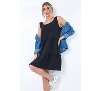 Roman Tiered A-Line Cotton Dress for Women UK - Ladies Spring Everyday Summer Holiday Round Neckline Comfy Sleeveless Soft Knee Length Frock Relaxed Fit Gowns - Black - Size 10
