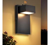 Dusk to Dawn Outdoor Wall Light - 11W LED Black Wall Sconce with Sensor, IP44 Waterproof Modern Exterior Wall Light Fixtures for Porch, Patio, Garage, Entryway, 3000K Warm White, 20cm Height