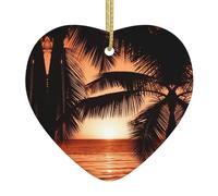 Dusk Tropical Beach Palm Christmas Ornament Home Decor Gifts For Xmas Hanging Heart Shaped Ceramic Xmas Decoration