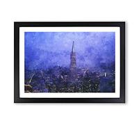 Dusk View of San Francisco California Painting Framed Print | A2 Black Framed Wall Art | Ready to Hang | Modern Historical Picture | Living Room Bedroom Lounge Office