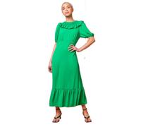 Dusk Women Frill Collar Detail Midi Dress - Ladies Spring Everyday Summer Evening Vacation Work Holiday 3/4 Sleeve Smart Casual - Green - Size 10
