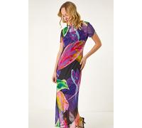 Dusk Women's Abstract Print Mesh Maxi Dress in Purple | Size: 12 Dusk Purple 12