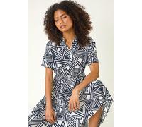 Dusk Women's Abstract Print Midi Shirt Dress in Navy | Size: 8 Dusk Navy 8