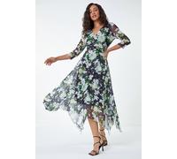 Dusk Women's Abstract Stretch Mesh Hanky Hem Wrap Dress in Green | Size: 10 Dusk Green 10