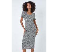 Dusk Women's Animal Print Midi Stretch Dress in Black | Size: 14 Dusk Black 14