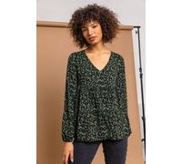 Dusk Women's Animal Print V Neck Tiered Top in Green | Size: 10 Dusk Green 10